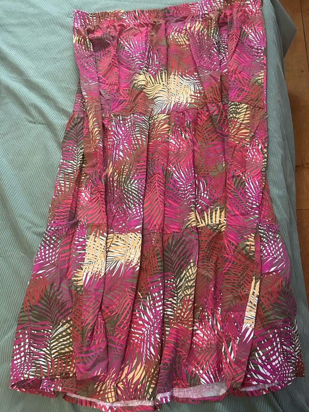 Women’s Tropical Print Pink and Brown Midi Skirt